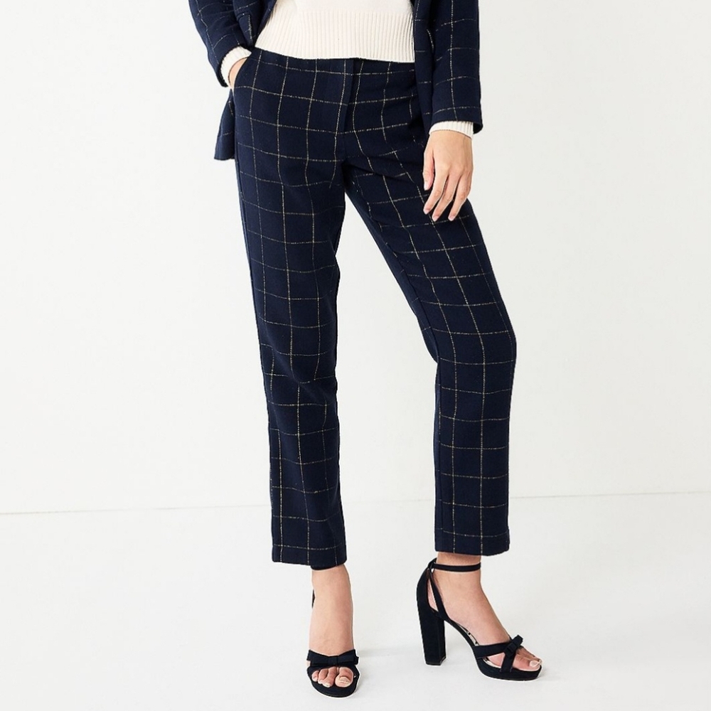 Draper James Navy Plaid Pants